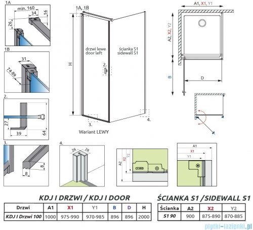 Radaway Nes 6 Kdj I Brushed Light Gold kabina 100x90cm lewa szczotkowane jasne złoto 10022100-98-01L/10039090-01-01