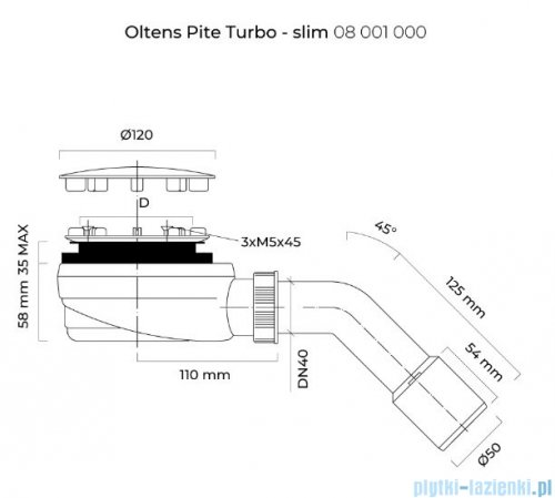 Oltens Pite Turbo syfon brodzikowy czarny odpływ 90 mm 08001300
