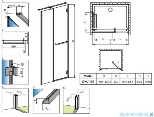 Radaway Carena DWJ Drzwi prysznicowe 120 prawe szkło brązowe + brodzik Doros D 34332-01-08NR