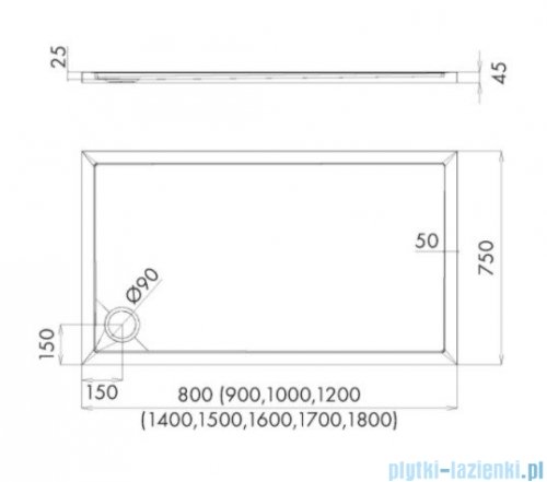 Schedpol Schedline Sharper brodzik prostokątny 75x90x4,5cm 3S.S1P-7590