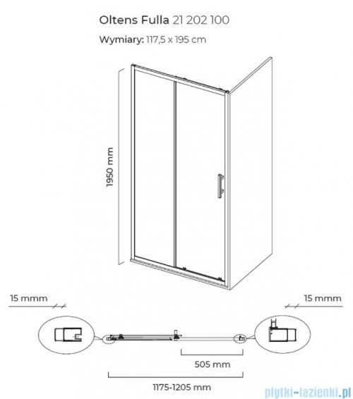 Oltens Fulla drzwi prysznicowe przesuwne 120cm szkło przejrzyste 21202100