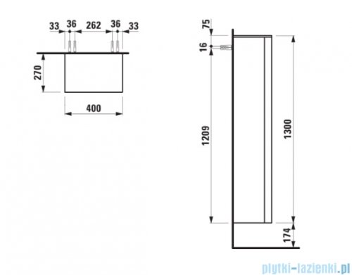Laufen Kartell kolumna wysoka 130 cm zawiasy po lewej stronie biały mat H4082810336401