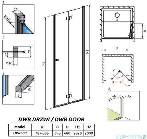 Radaway Essenza New Dwb drzwi wnękowe 80cm prawe szkło przejrzyste 385075-01-01R
