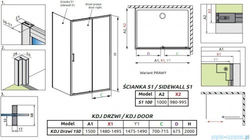 Radaway Premium Pro Kdj kabina 150x100cm prawa szkło przejrzyste 1015150-01-01R/1016100-01-01