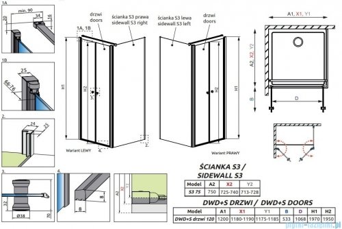 Radaway Eos DWD+S kabina prysznicowa 120x75 przejrzyste 13799494-01/13799449-01