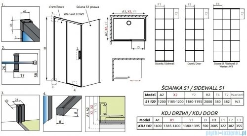 Radaway Idea Black Kdj Factory kabina prysznicowa 140x120 lewa czarny mat/szkło przejrzyste 387044-54-55L/133212-01-01R/387054-54-55R