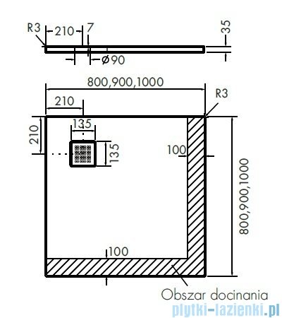 Schedpol Kalait White Stone brodzik kwadratowy + syfon 90x90cm 3.3101/B/ST-M2