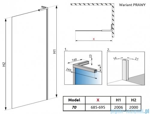 Radaway Modo SL II Brushed Light Gold kabina Walk-in 70x200 prawa szczotkowane jasne złoto szkło przejrzyste 10319074-98-01R