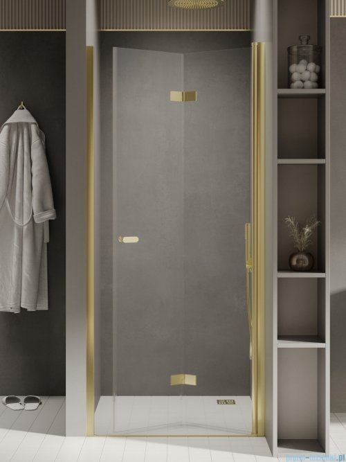 New Trendy New Soleo Light Gold drzwi wnękowe bifold 80x195 cm prawe złoty połysk/szkło przejrzyste D-0463A