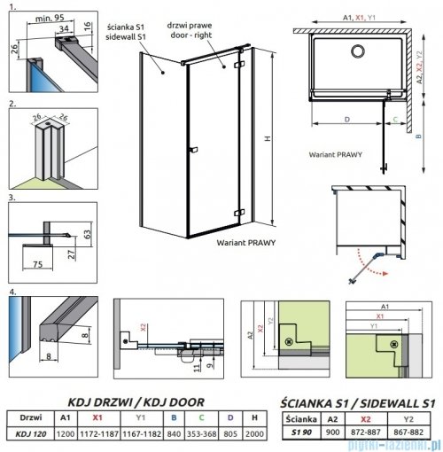 Radaway Fuenta Kdj kabina 120x90cm prawa chrom połysk szkło przejrzyste 1384042-01-01R/1384050-01-01