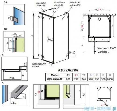 Radaway Euphoria KDJ+S Drzwi prysznicowe 80 lewe szkło przejrzyste 383512-01L/383221-01L