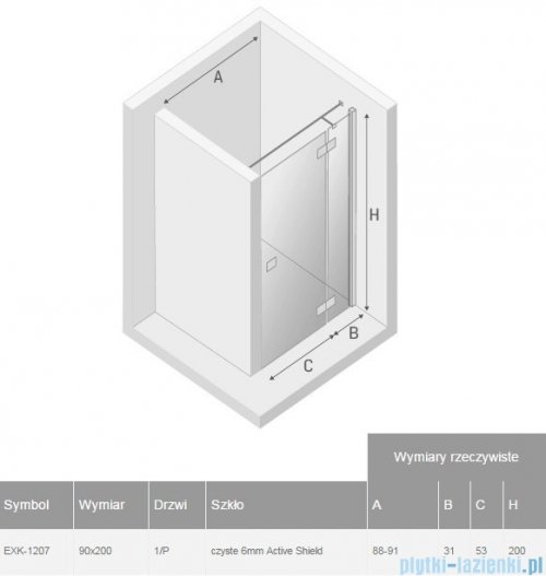 New Trendy Reflexa 90x200 cm drzwi wnękowe prawe przejrzyste EXK-1207