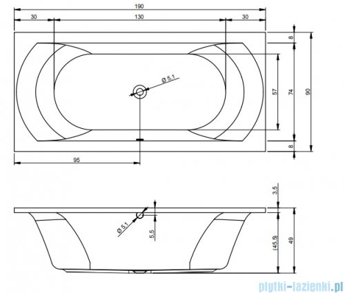 Riho Lima wanna prostokątna 190x90cm z hydromasażem Flow lewa B053013005
