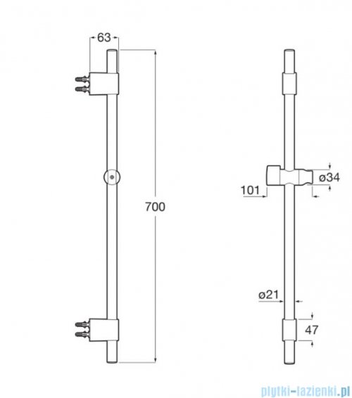 Roca Sensum drążek prysznicowy 70 cm Czarny Mat A5B0709NB0