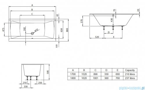 Roca Savai Slim Rim wanna prostokątna 170x80cm A248590000