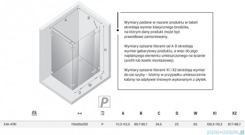 New Trendy Eventa Gold Shine kabina prysznicowa prostokątna 110x90x200 cm prawa przejrzyste Złoty połysk EXK-4781