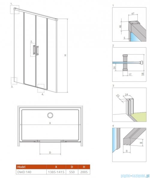 Radaway Idea Gold DWD drzwi wnękowe 140cm złoty połysk/szkło przejrzyste 387124-09-01