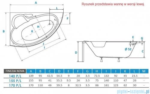 Piramida Finezja 140x95cm Wanna asymetryczna Prawa FIN140P