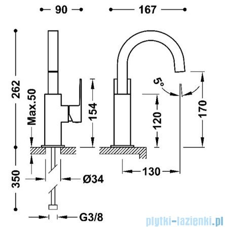 Tres CUADRO Bateria umywalkowa z boczną dźwignią czarny mat 00660502NM