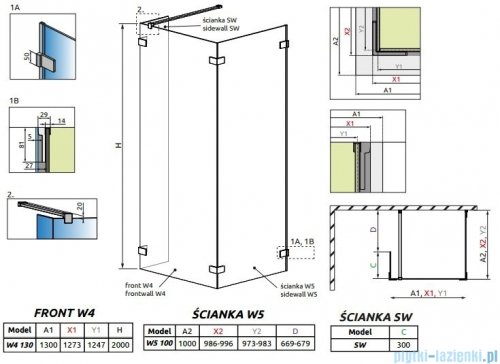 Radaway Euphoria Walk-in IV kabina 130x100cm szkło przejrzyste 383145-01-01/383152-01-01/383160-01-01