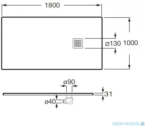 Roca Terran 180x100cm brodzik prostokątny konglomeratowy biały AP1017083E801100