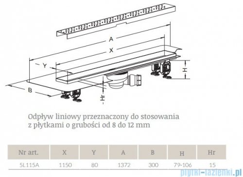 Radaway Basic Odpływ liniowy 115x8cm 5L115A,5R115B