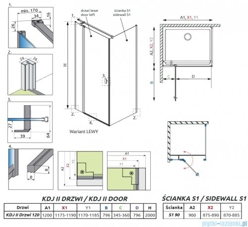 Radaway Nes 6 Kdj II Brushed Light Gold kabina 120x90cm lewa szczotkowane jasne złoto 10032120-98-01L/10039090-01-01