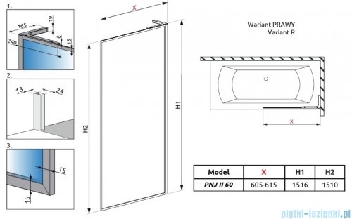 Radaway Modo F SL Brushed Nickel PNJ II parawan nawannowy 60cm prawy szczotkowany nikiel/przejrzyste 10406060-91-01R