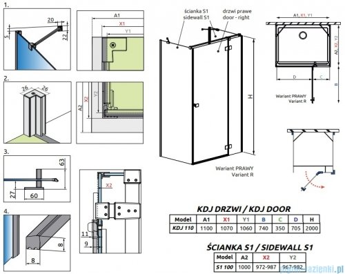 Radaway Essenza Brushed GunMetal Kdj+S kabina 100x110x100cm prawa szczotkowany grafit 1384052-01-01/1385023-92-01R/1384052-01-01