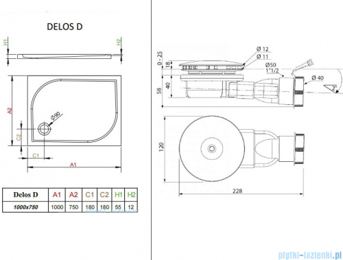 Radaway Essenza New KDJ-B kabina prysznicowa 100x75 prawa przejrzyste + brodzik Delos D + syfon 385083-01-01R/384049-01-01/4D17555-03