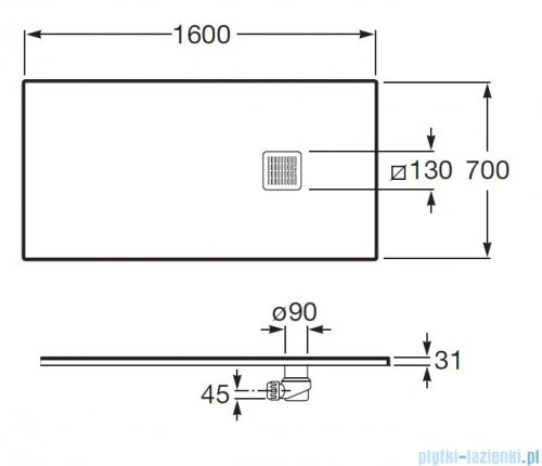 Roca Terran 160x70cm brodzik prostokątny konglomeratowy cafe AP1016402BC01660