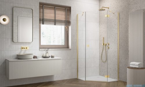 Radaway Essenza Gold Ptj kabina pięciokątna 80x90cm prawa szkło przejrzyste 1385010-09-01R/1385052-01-01