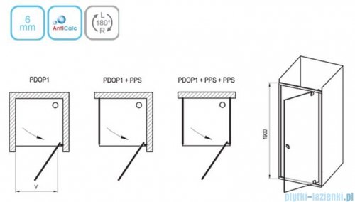 Ravak Drzwi prysznicowe obrotowe Pivot PDOP1-80 białe + chrom transparent 03G40100Z1