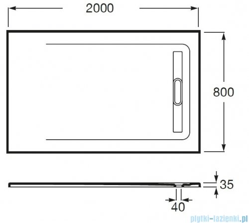 Roca Aquos 200x80cm brodzik prostokątny konglomeratowy szary łupek AP6017D032001200