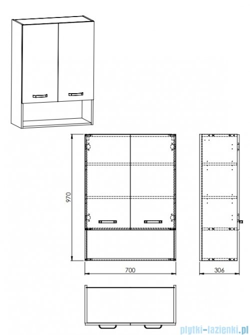 Elita Sunn szafka wisząca 70x30x97cm biały połysk RE169211008060