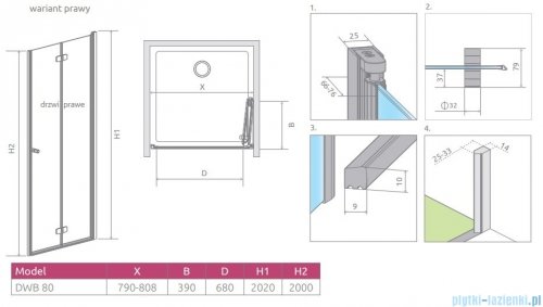 Radaway Fuenta New Dwb drzwi wnękowe 80cm prawe szkło przejrzyste 384075-01-01R