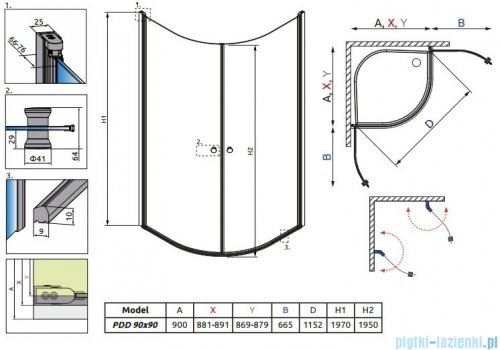 Radaway Eos PDD kabina prysznicowa 90x90 szkło przejrzyste + brodzik Delos A + syfon 37603-01-01N