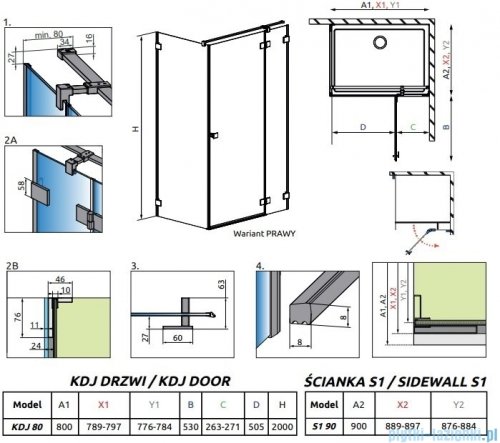 Radaway Essenza Pro Brushed GunMetal Kdj kabina 80x90cm prawa szczotkowany grafit 10097080-92-01R/10098090-01-01
