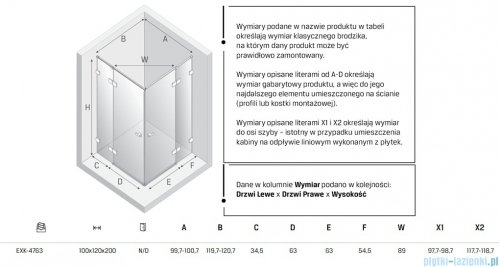 New Trendy Eventa Gold Shine kabina prysznicowa prostokątna 100x120x200 cm przejrzyste Złoty połysk EXK-4763