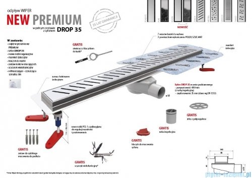 Wiper New Premium Ponente Odpływ liniowy z kołnierzem 90 cm syfon drop 35 mat 500.0102.03.090