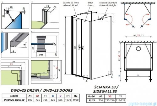Radaway Eos DWD+2S kabina prysznicowa 80x80x80 przejrzyste 13799400-01/13799450-01/13799450-01