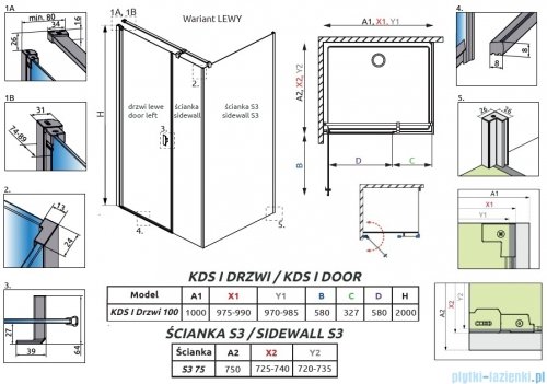 Radaway Nes Gold Kds I kabina 100x75cm lewa złoty połysk 10023100-09-01L/10043075-09-01