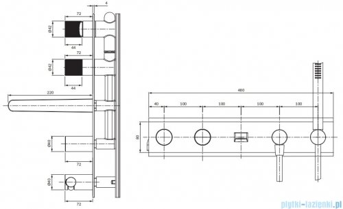 Omnires Contour bateria wannowa 5-otworowa podtynkowa antracyt CT8037/1AT