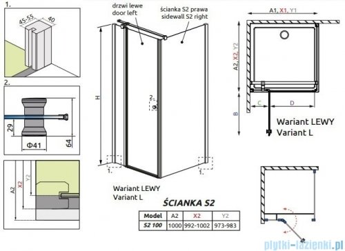 Radaway Eos II KDJ S2 Ścianka boczna 100 prawa szkło przejrzyste 3799432-01R