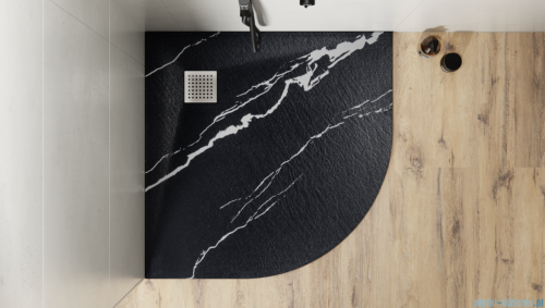 Besco Vexo Marble Black brodzik 90x90cm półokrągły Czarny Marmur  VMB-90-90-P