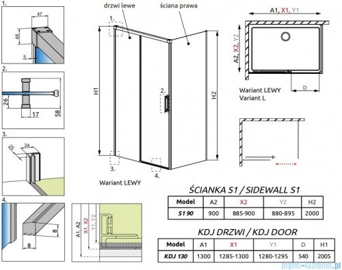 Radaway Idea White Kdj kabina 130x90cm lewa szkło przejrzyste 387043-04-01L/387050-04-01R