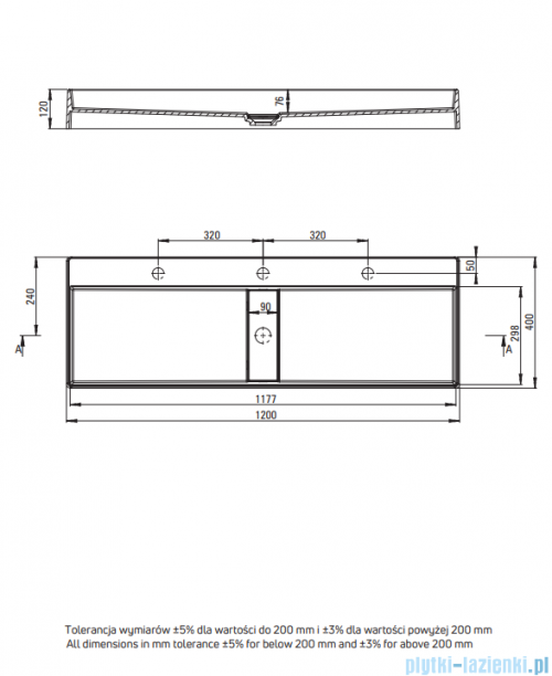 Deante Blur Umywalka granitowa nablatowa z maskownicą 120x40x12 szary metalik CQB_SU2S