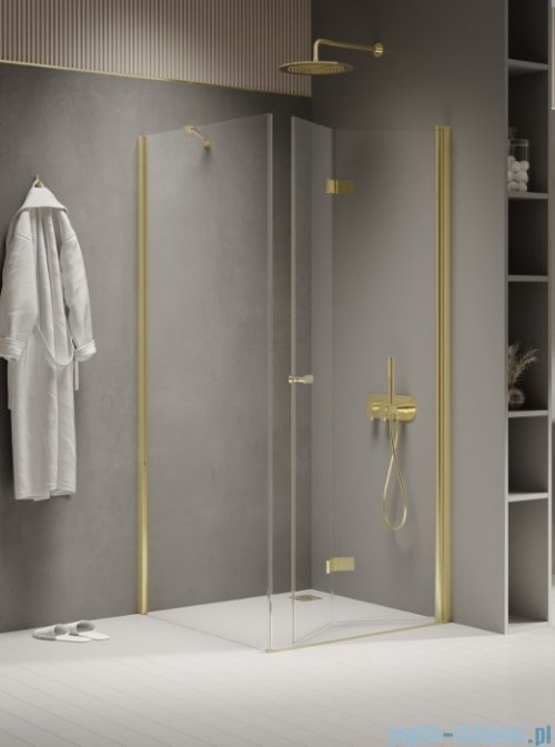 New Trendy New Soleo Light Gold 80x70x195 cm kabina lewa drzwi składane pojedyncze wspornik skośny złoty połysk/szkło przejrzysteK-1901