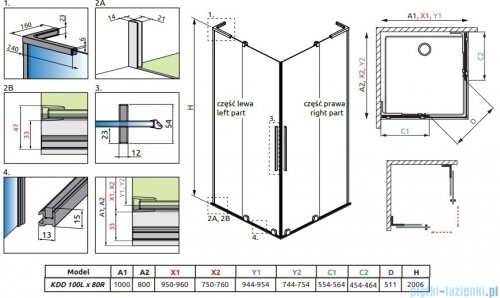 Radaway Furo SL KDD kabina 110x80cm chrom połysk/szkło przejrzyste 10305110-01-01L/10305080-01-01R