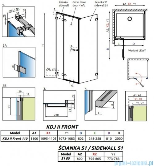 Radaway Arta Kdj II kabina 110x80cm lewa szkło przejrzyste 386457-03-01L+1386040-03-01L+386020-03-01